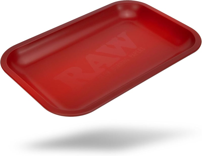 Raw Red Small Rolling Tray 11" x 7" - Limited Edition Red Finish - Elegant, Sleek and Smooth Rounded Edges with Black Mini Tray Keychain by ES Distributions - Image 2